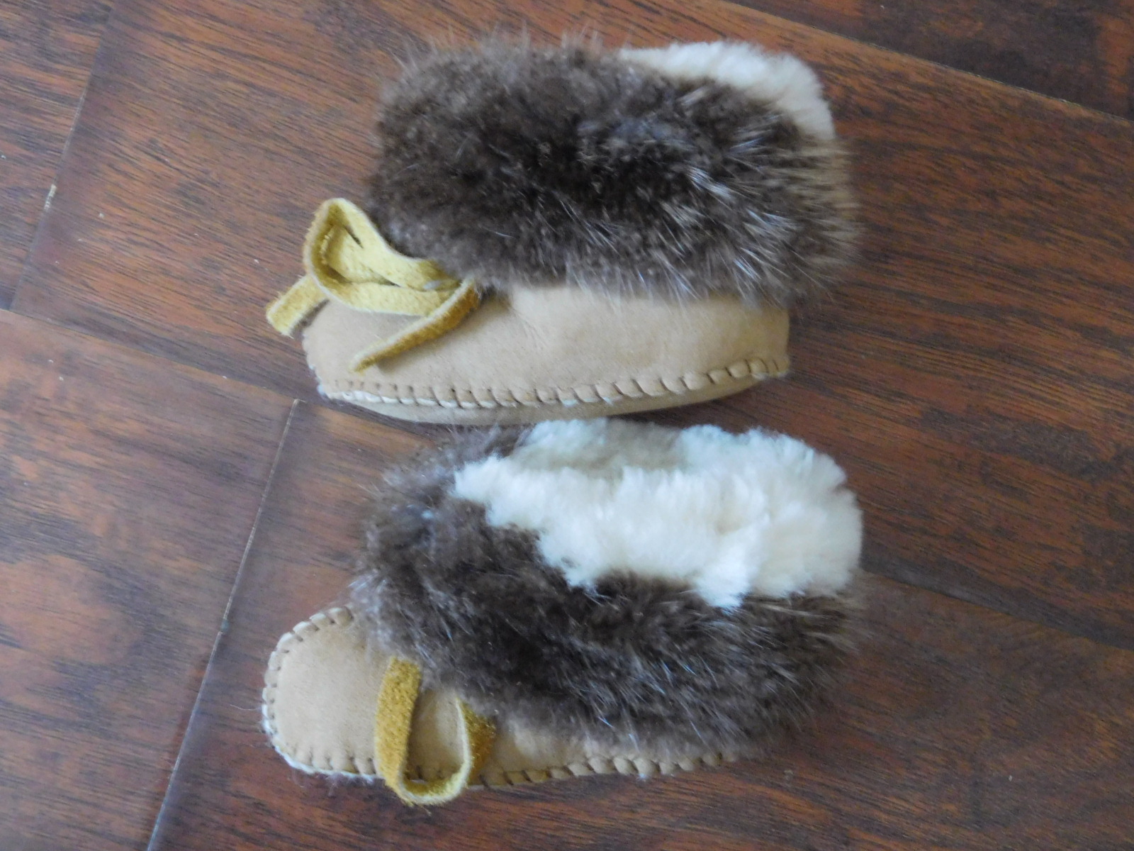 Beaver Trimmed, Tan Shearling sheepskin Baby Bootie - Ashley Selden