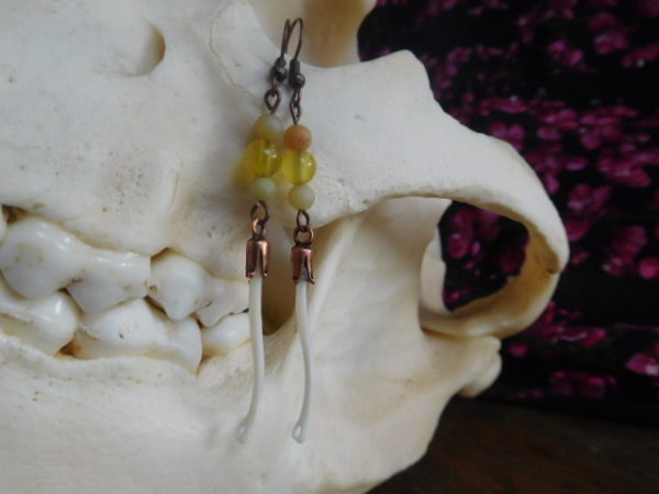 Marten Baculum (Penis) Bone Earring with yellow glass bead - Image 2