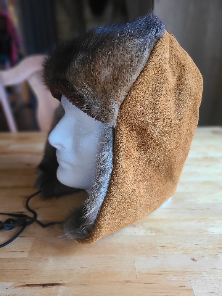 Muskrat Hat with Cedar buffalo leather Large - Ashley Selden